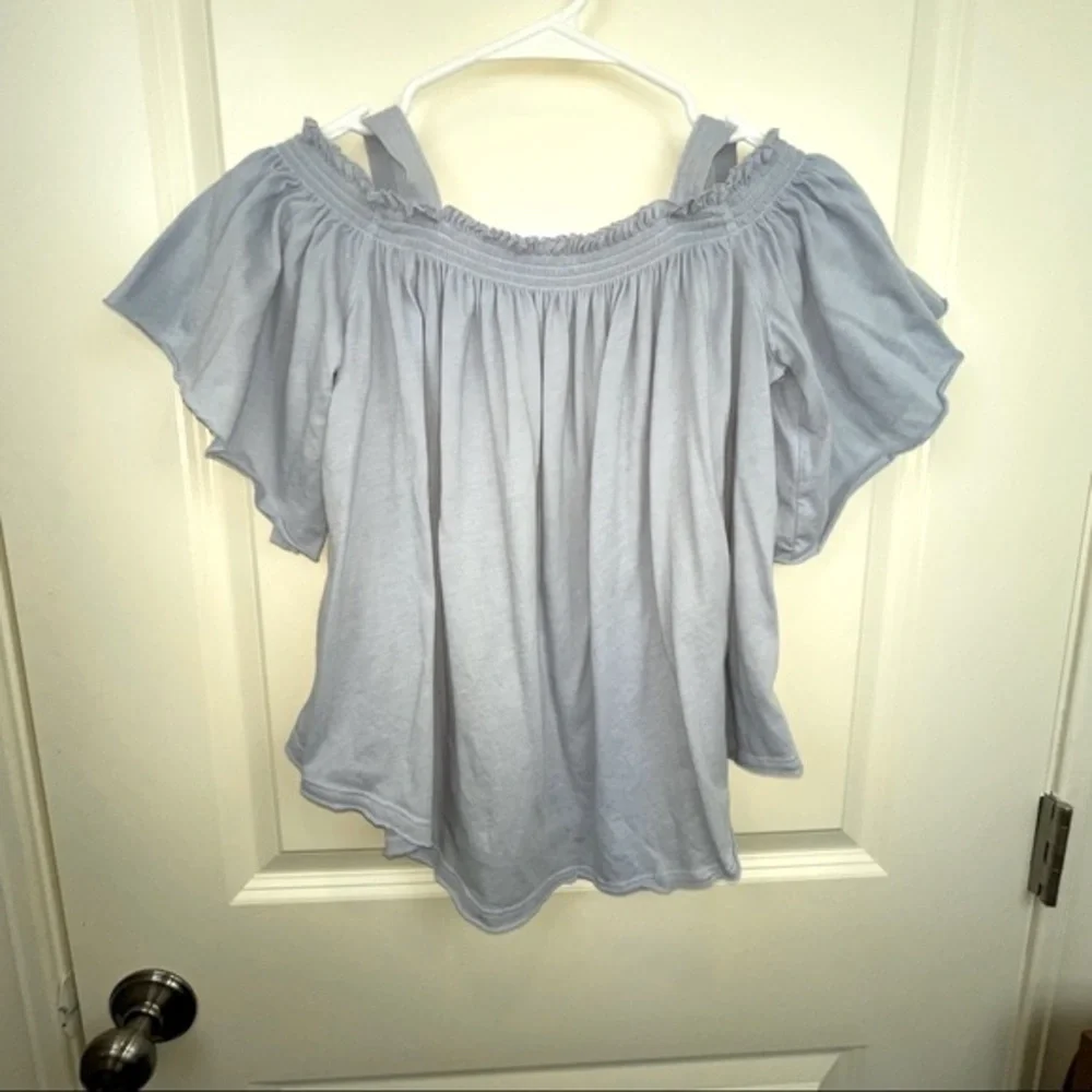 Free People Darling Off The Shoulder Knit Blouse Blue S